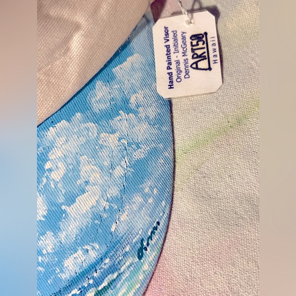 Hand Painted Tropical Hawaii Beach Scene on White 100% Cotton Visor OSFM - Picture 2 of 4